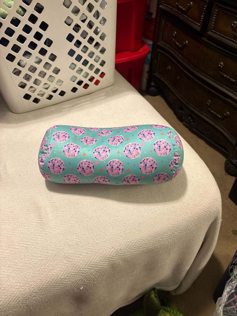 Comfort Bay Teal Disco Ball Print Beaded Microbead Bolster Roll Pillow